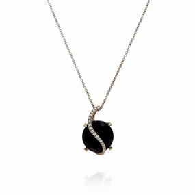 Lisa Nik 18k Yellow Gold Round Onyx and Diamond Pendant Necklace