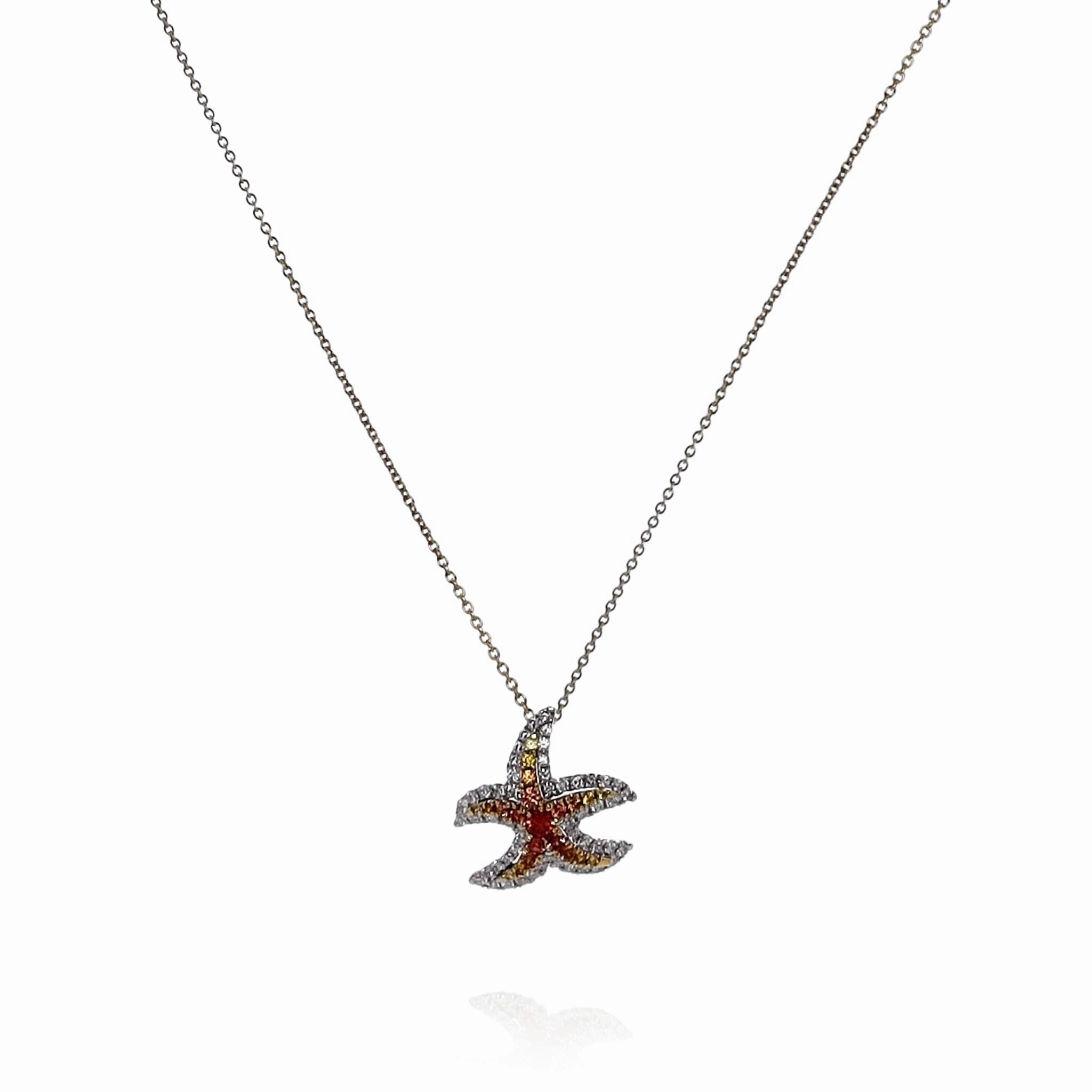 Lisa Nik 18k Yellow Gold Sapphire and Diamond Starfish Pendant Necklace