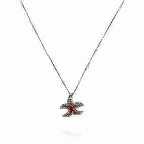 Lisa Nik 18k Yellow Gold Sapphire and Diamond Starfish Pendant Necklace