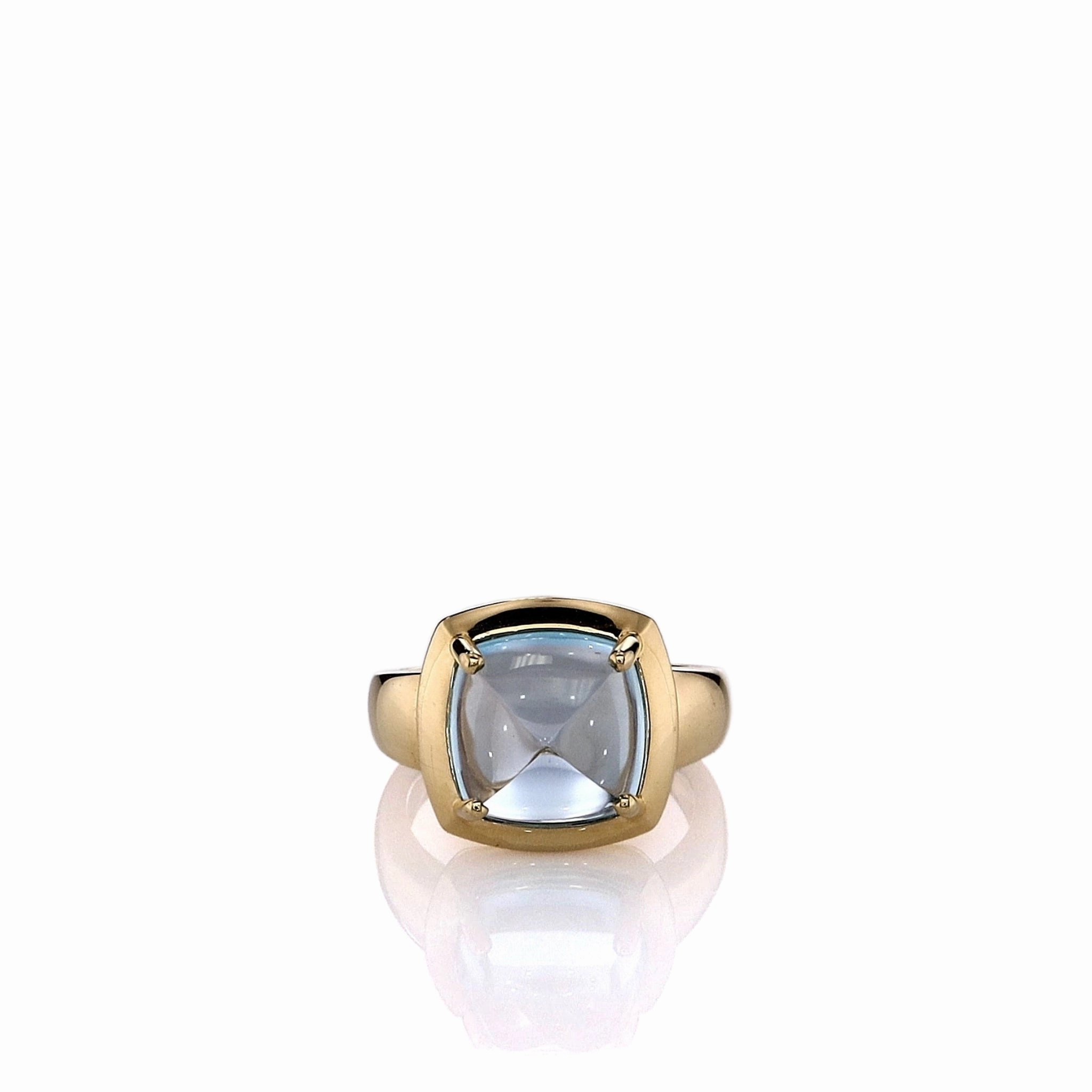 Lisa Nik 18k Yellow Gold Square Sugarloaf Blue Topaz Ring