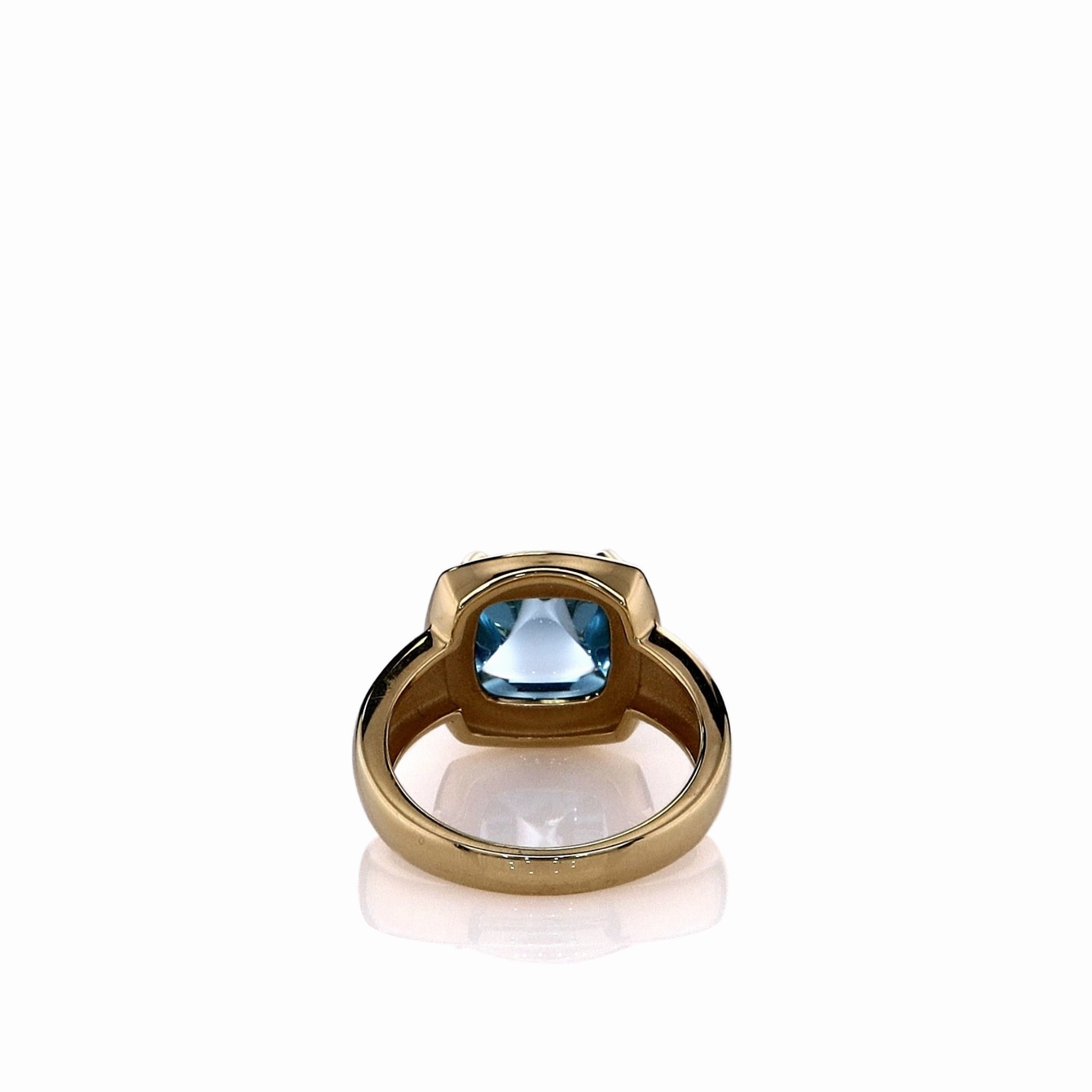 Lisa Nik 18k Yellow Gold Square Sugarloaf Blue Topaz Ring