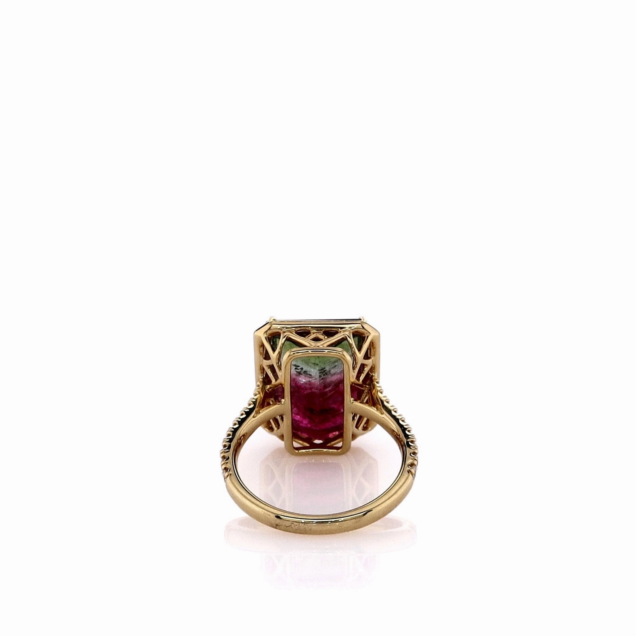 Lisa Nik 18k Yellow Gold Watermelon Tourmaline and Diamond Ring