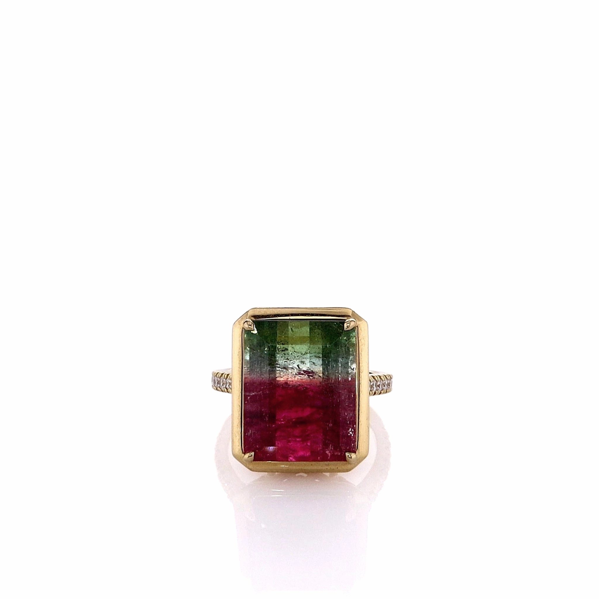 Lisa Nik 18k Yellow Gold Watermelon Tourmaline and Diamond Ring