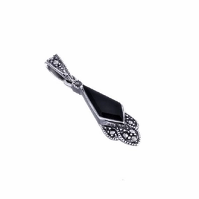 London Vintage Sterling Silver Marcasite and Onyx Pendant