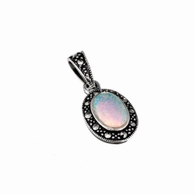 London Vintage Sterling Silver Marcasite and Opal Pendant