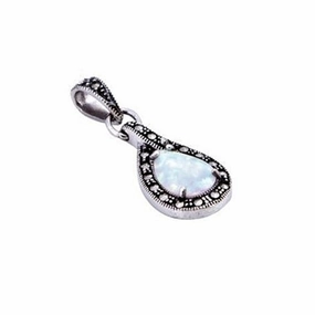 London Vintage Sterling Silver Marcasite and Opal Pendant
