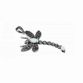 London Vintage Sterling Silver Marcasite Dragonfly Pendant