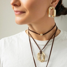 Marlyn Schiff Adjustable Suede Necklace w/ Goldtone Organic Circle