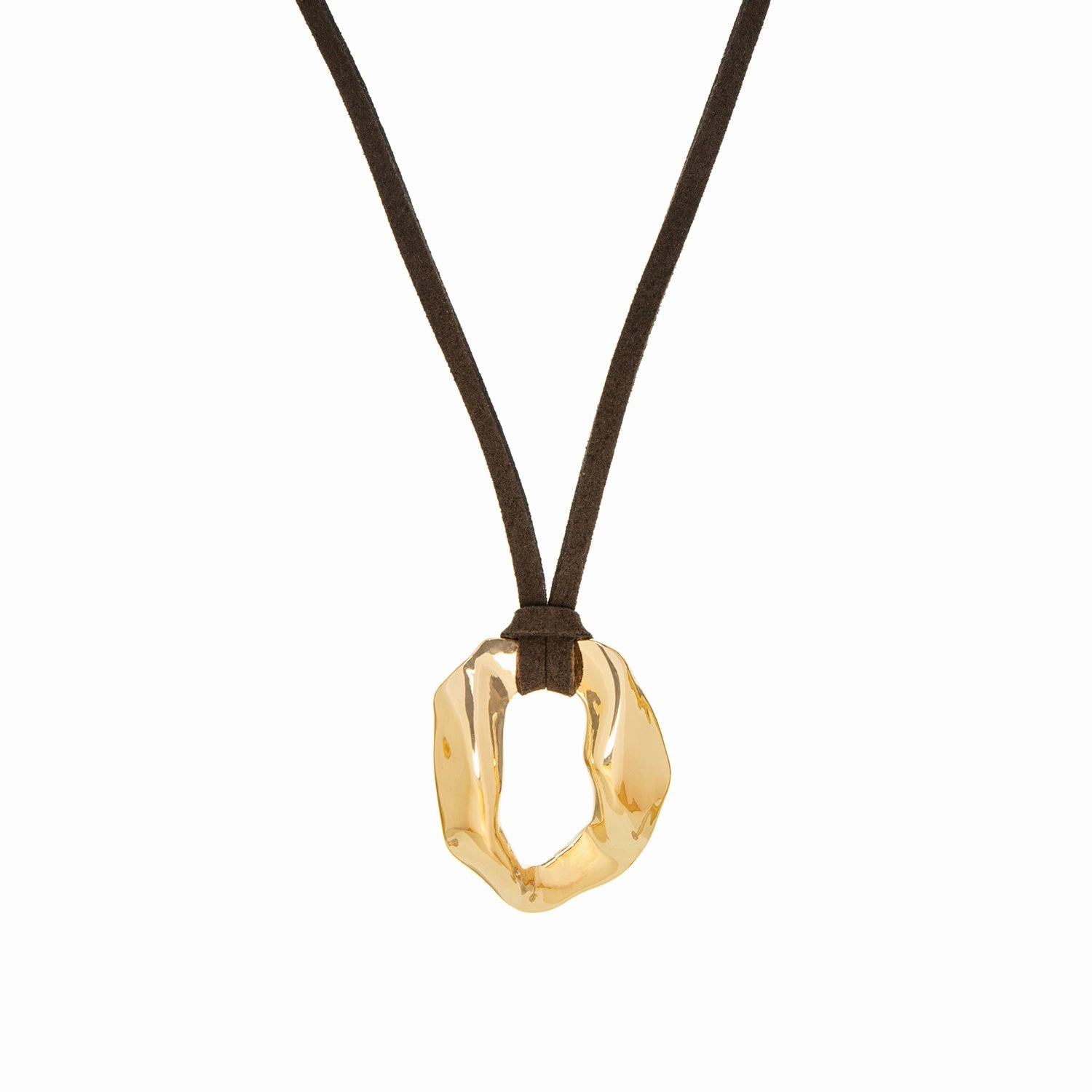 Marlyn Schiff Adjustable Suede Necklace w/ Goldtone Organic Circle