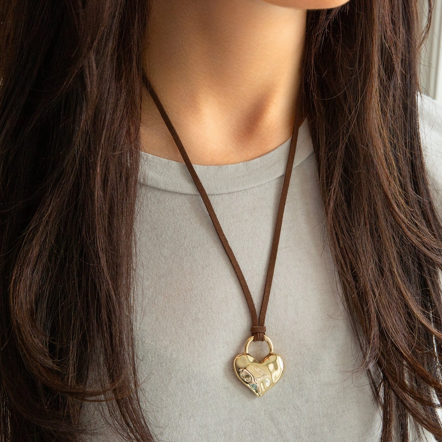Marlyn Schiff Adjustable Suede Necklace w/ Puffy Heart