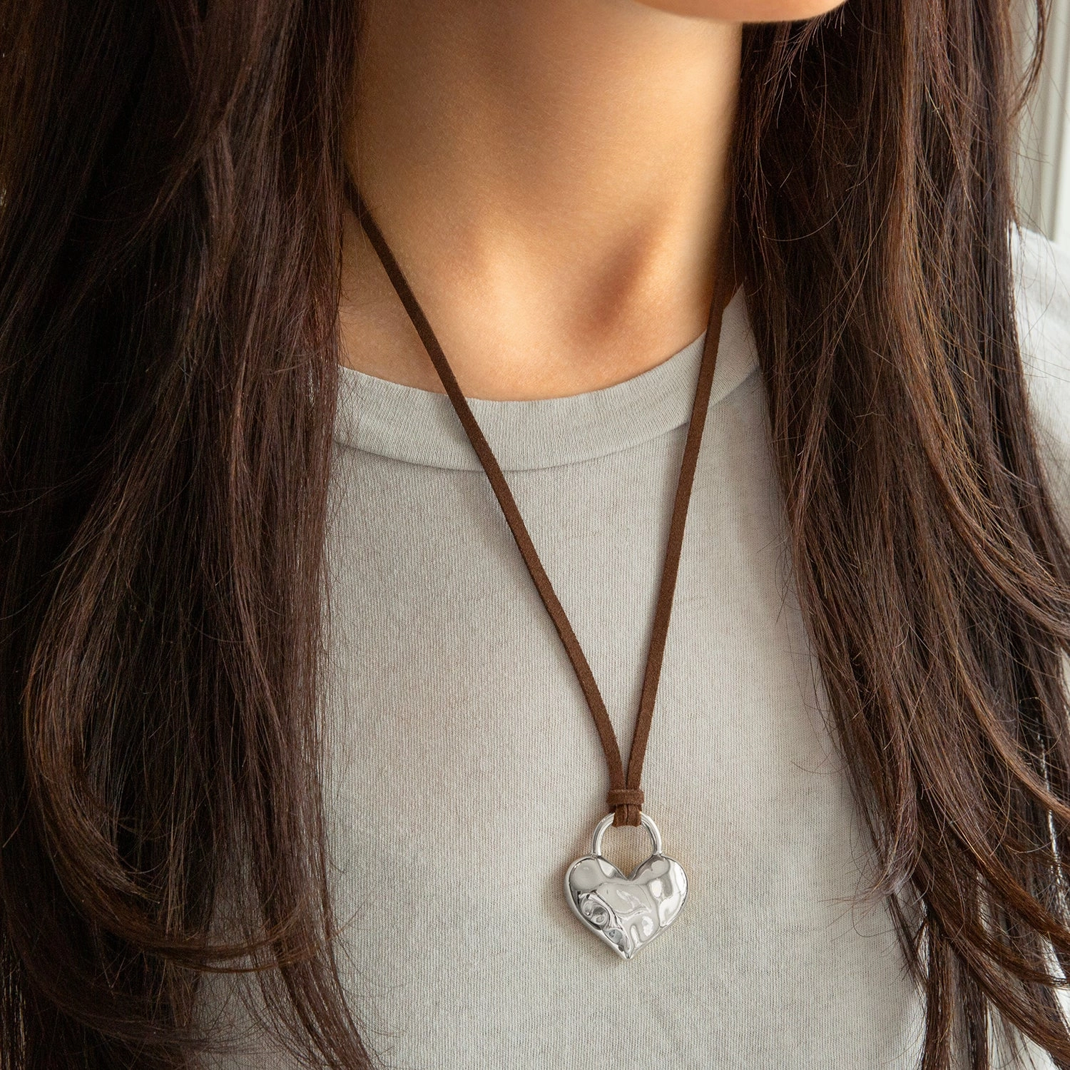 Marlyn Schiff Adjustable Suede Necklace w/ Puffy Heart