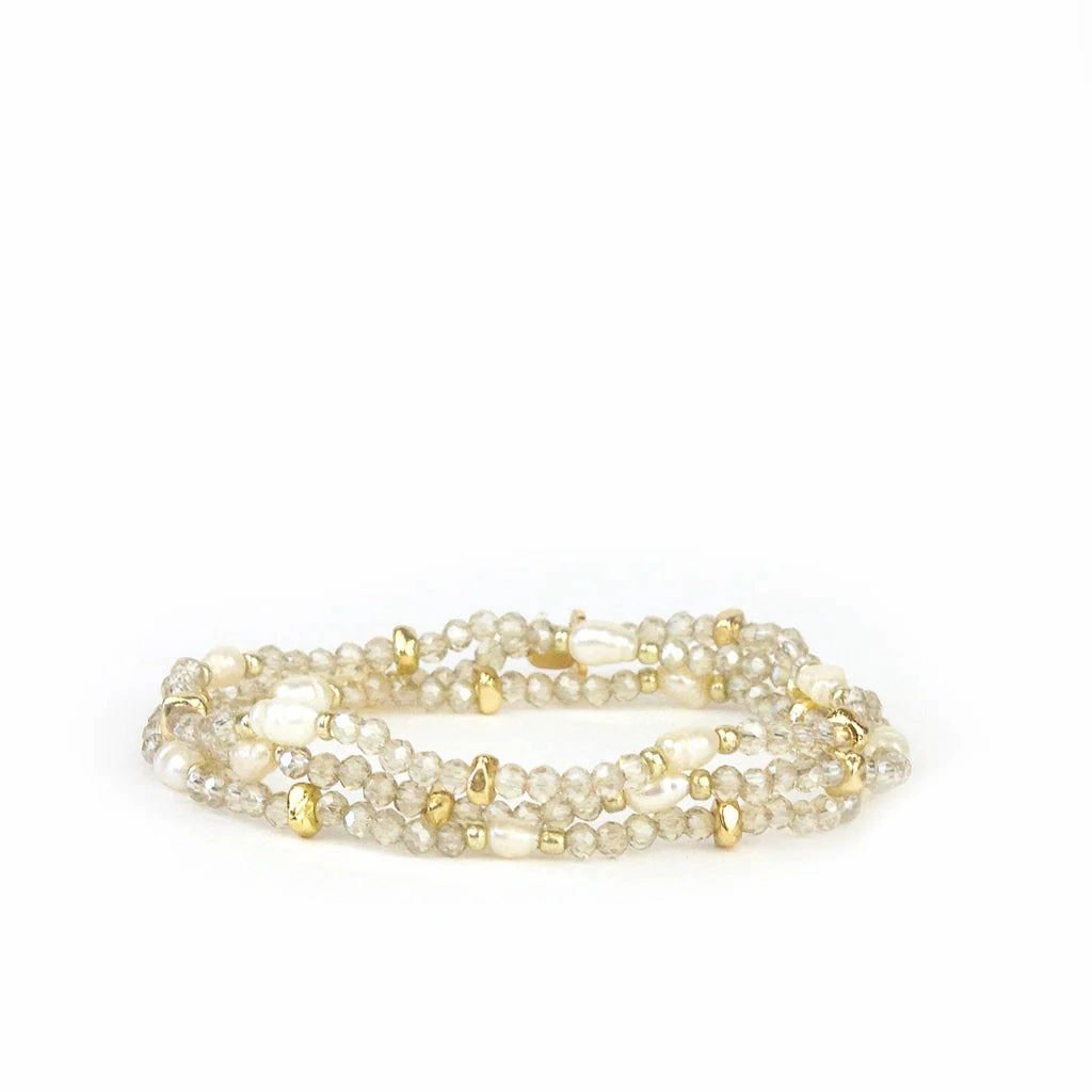 Marlyn Schiff Crystal Beaded Pearl Wrap Bracelet/Necklace