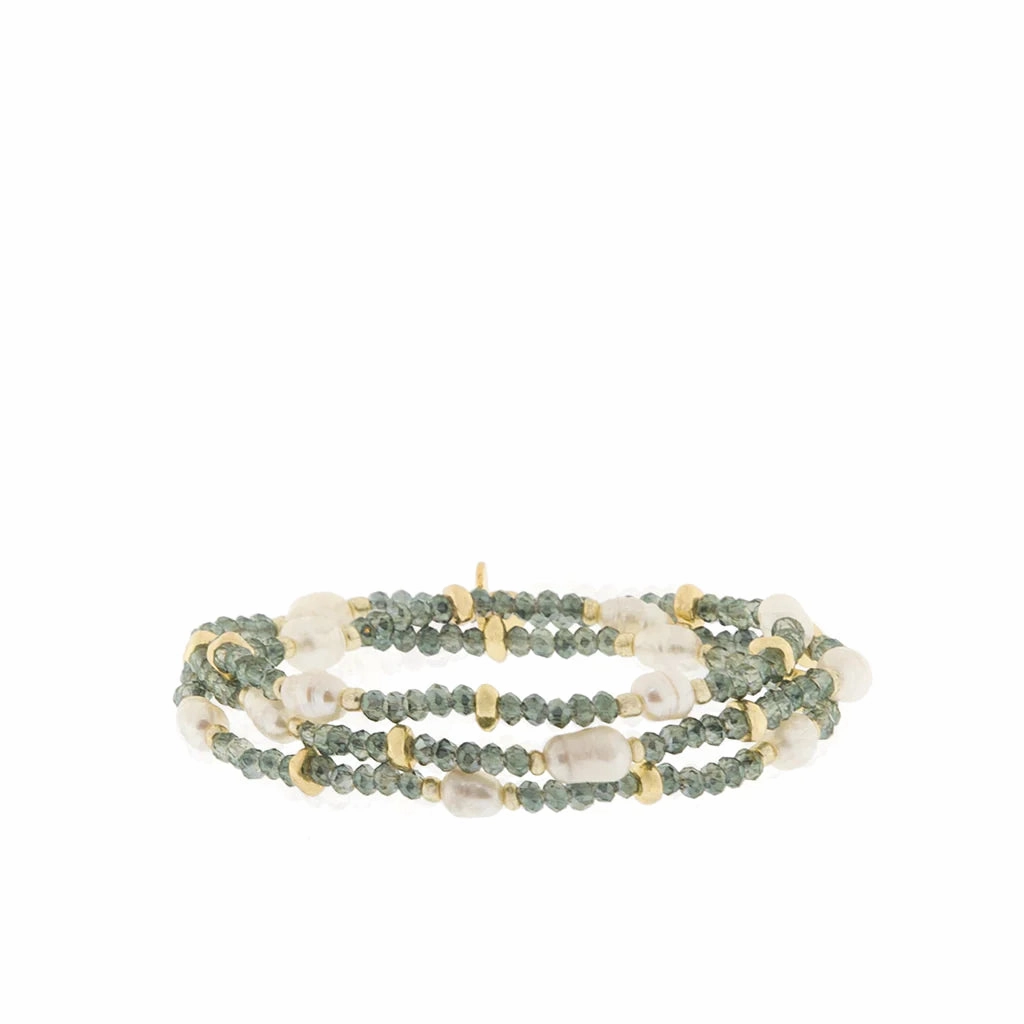 Marlyn Schiff Crystal Beaded Pearl Wrap Bracelet/Necklace