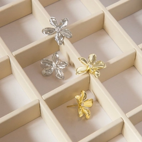 Marlyn Schiff Sterling or Gold Plated  Flower Pave Accent Earrings