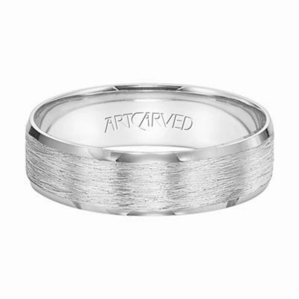Men's 6mm Flat Bevel Edge Carved Wedding Band