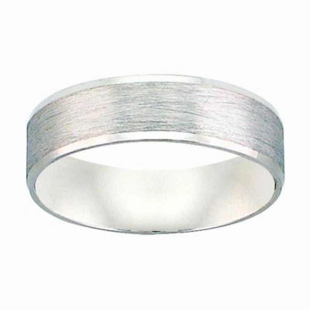 Men's 6mm Flat Bevel Edge Carved Wedding Band