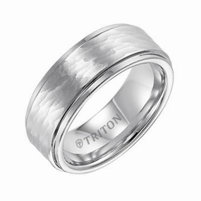 Men's 8mm Cobalt Hammered Finish Step Edge Wedding Band