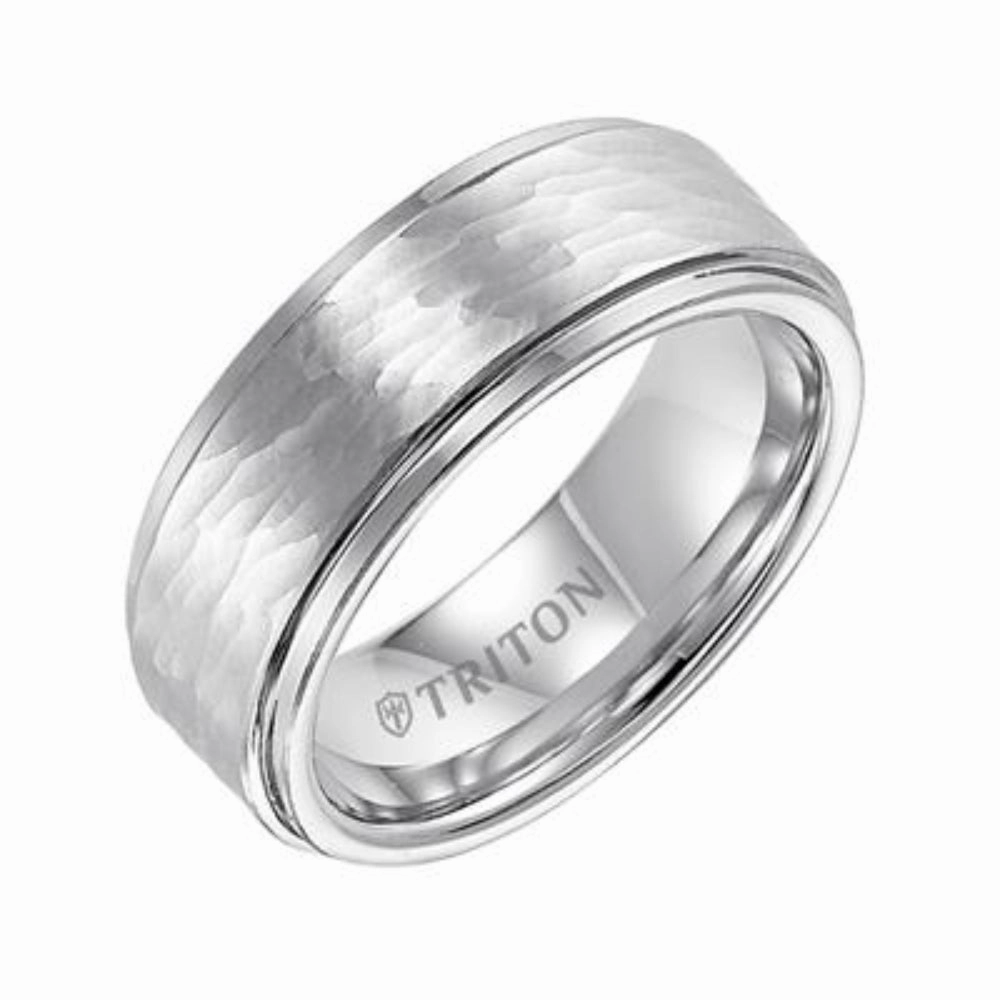 Men's 8mm Cobalt Hammered Finish Step Edge Wedding Band