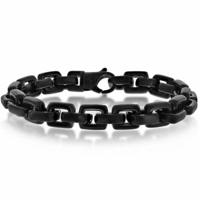 Men's Bracelet - Black Stainless Steel Anchor Link Lobster Clasp | ST-1608