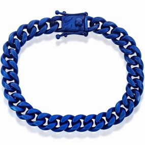 Men's Bracelet - Blue Plated Stainless Steel 10mm Miami Cuban Link | ST-1617