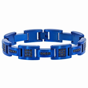 Men's Bracelet - Blue Plated Stainless Steel and Black CZ Link | ST-1610