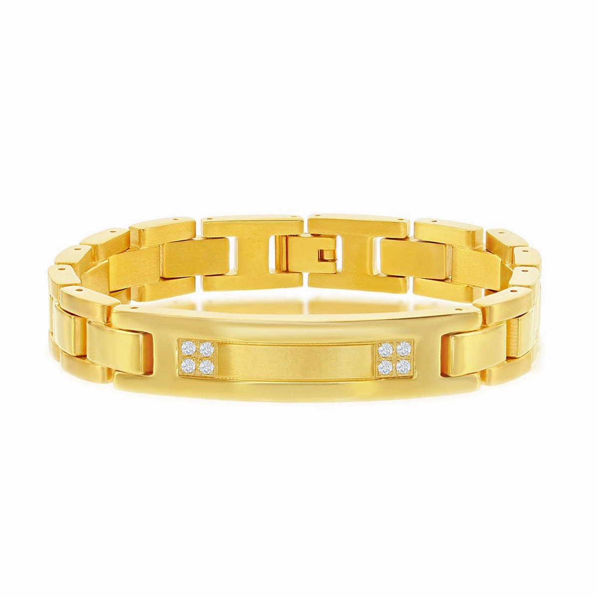Men's Bracelet - Gold Plated Stainless Steel CZ ID Link | ST-1597