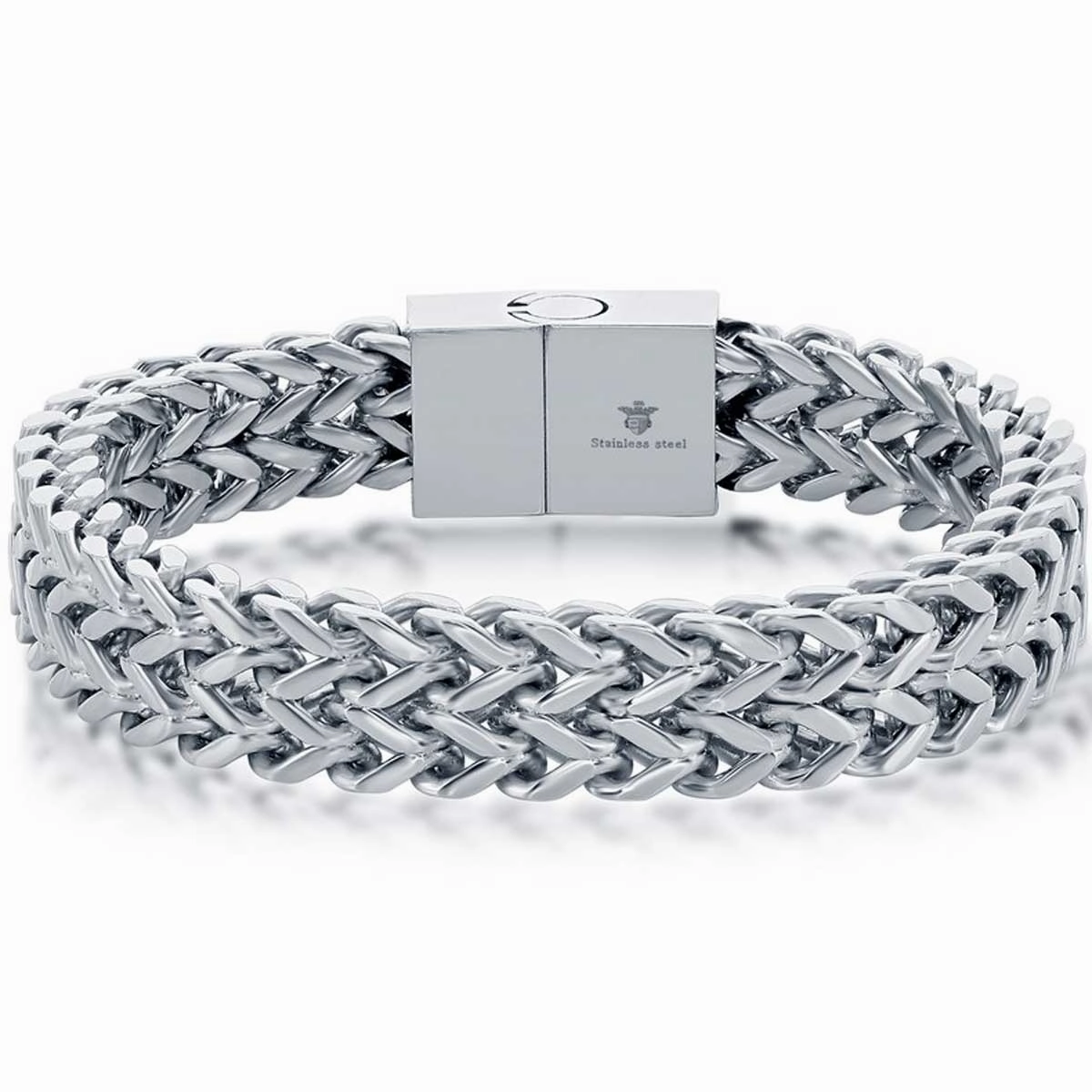 Men's Bracelet - Silver Stainless Steel CZ Double Franco Link | ST-1635