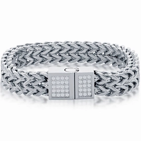 Men's Bracelet - Silver Stainless Steel CZ Double Franco Link | ST-1635