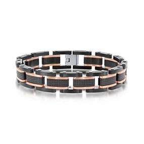 Men's Bracelet - Stainless Black and Red Textured Link | ST-1587