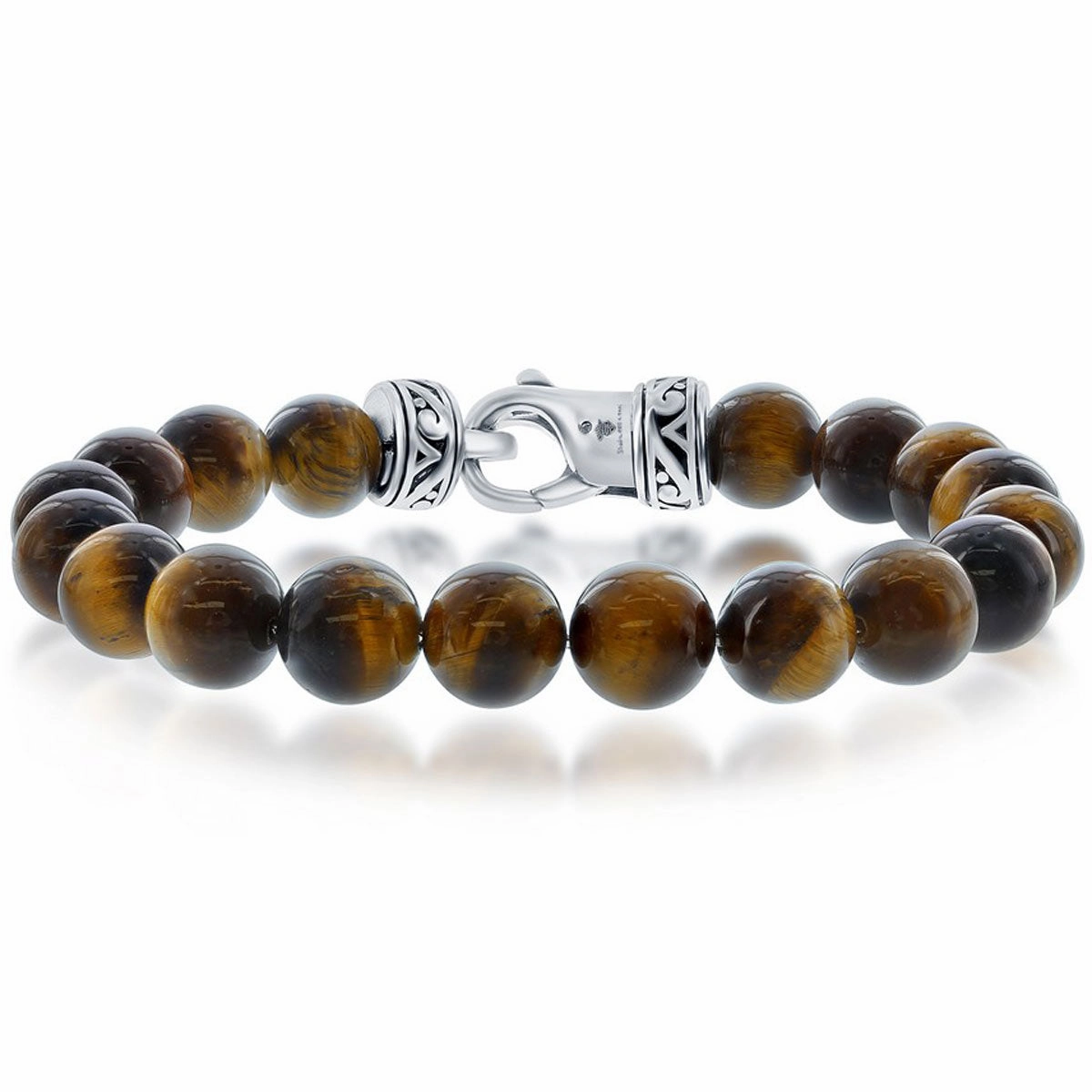 Men's Bracelet - Stainless Steel 10mm Brown Tiger Eye Stone Beaded | ST-1606