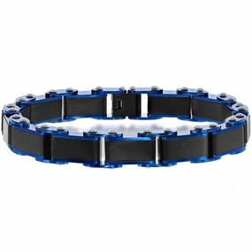 Men's Bracelet - Stainless Steel Black and Blue Industrial Link | ST-1615