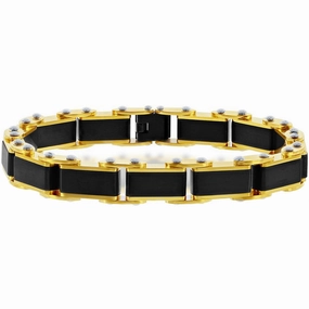 Men's Bracelet - Stainless Steel Black and Gold Industrial Link | ST-1616