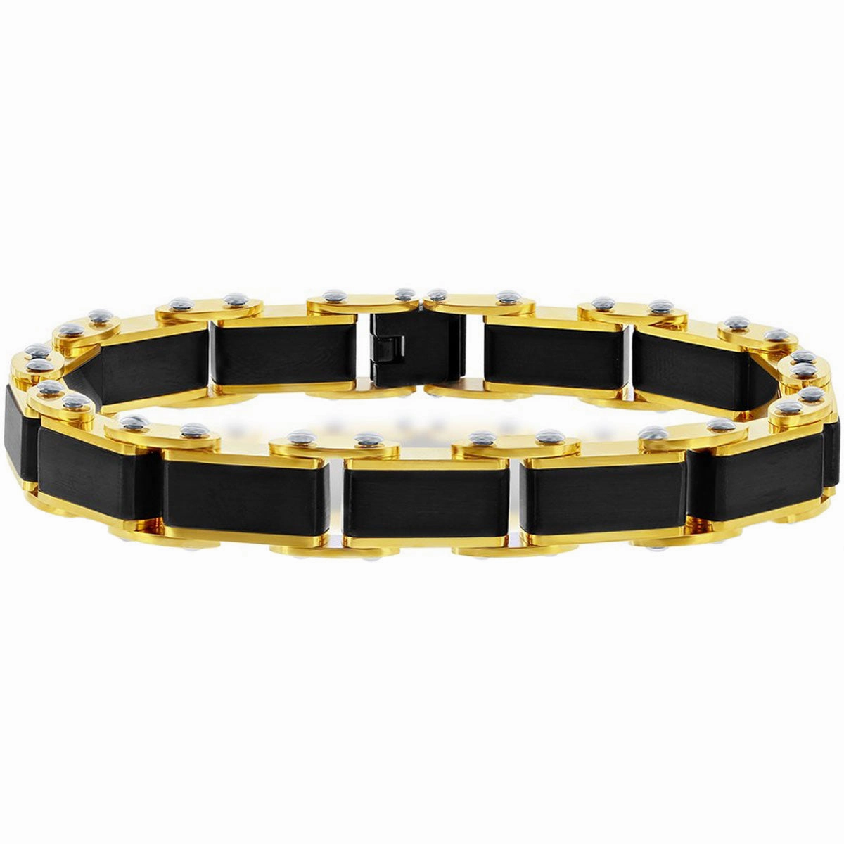Men's Bracelet - Stainless Steel Black and Gold Industrial Link | ST-1616