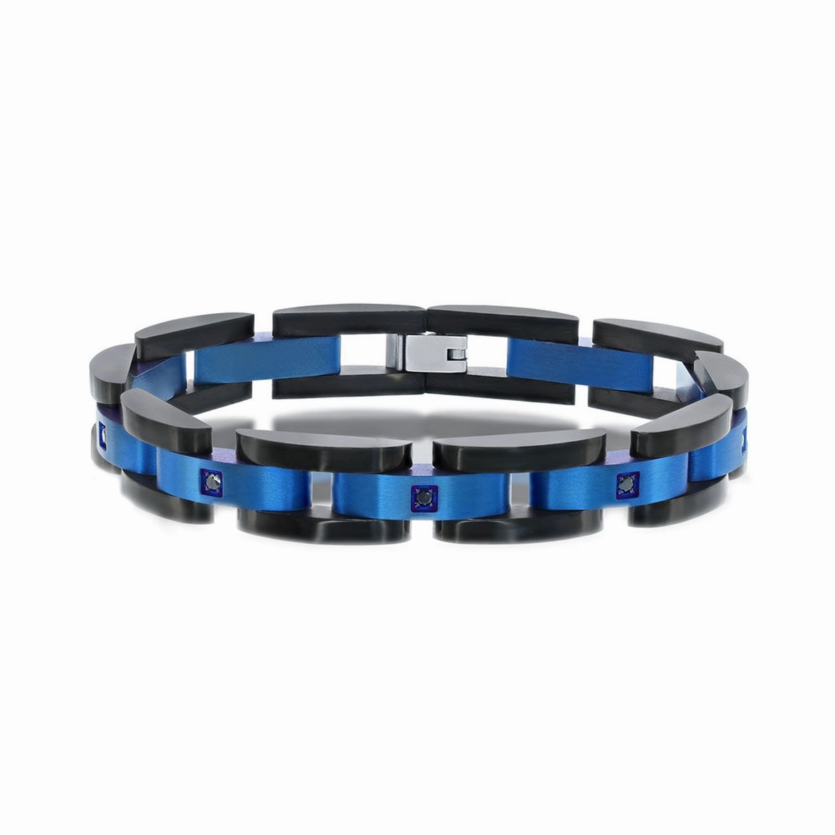 Men's Bracelet - Stainless Steel Blue and Black Link CZ | ST-1596