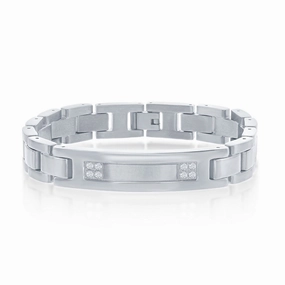 Men's Bracelet - Stainless Steel CZ ID Link | ST-1598