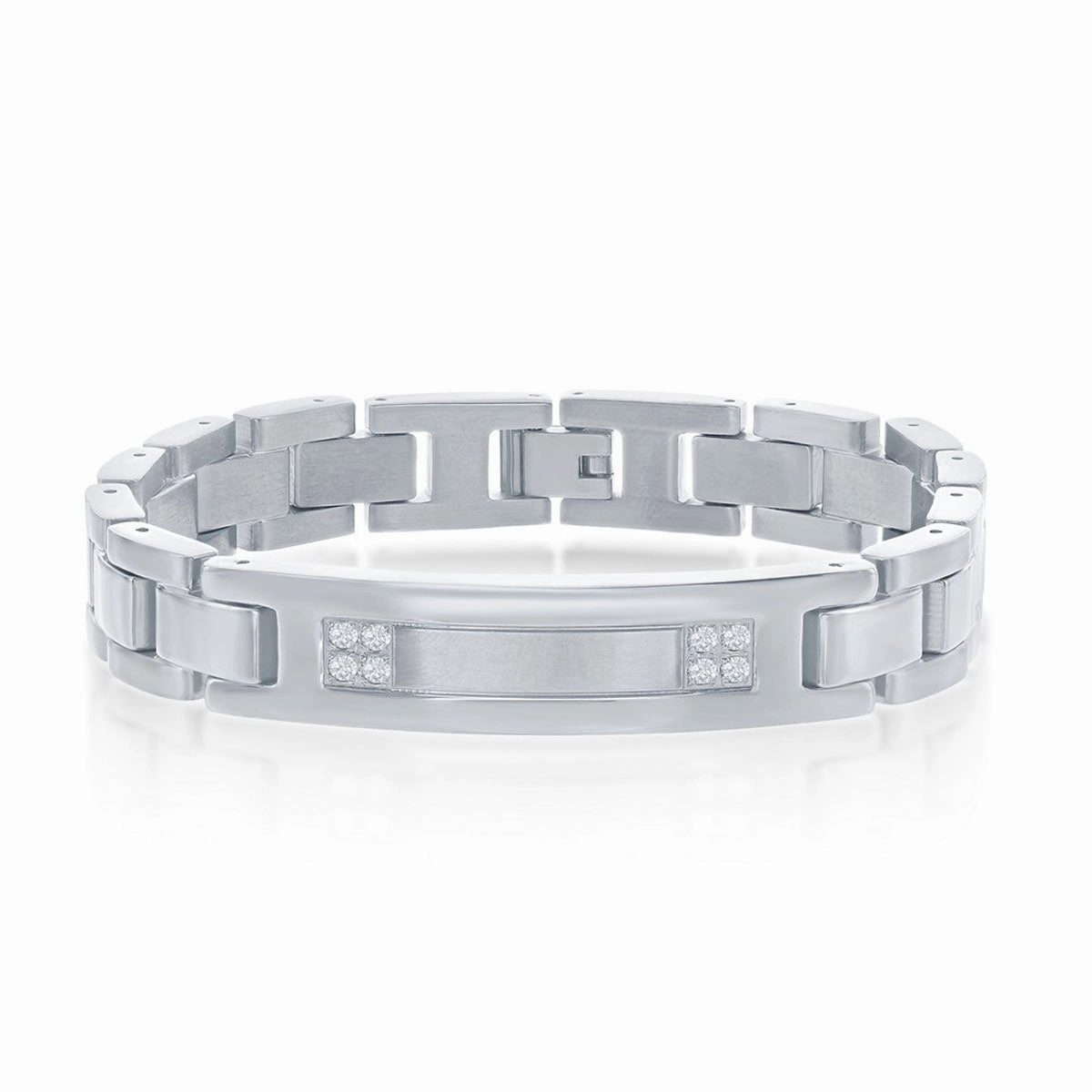 Men's Bracelet - Stainless Steel CZ ID Link | ST-1598