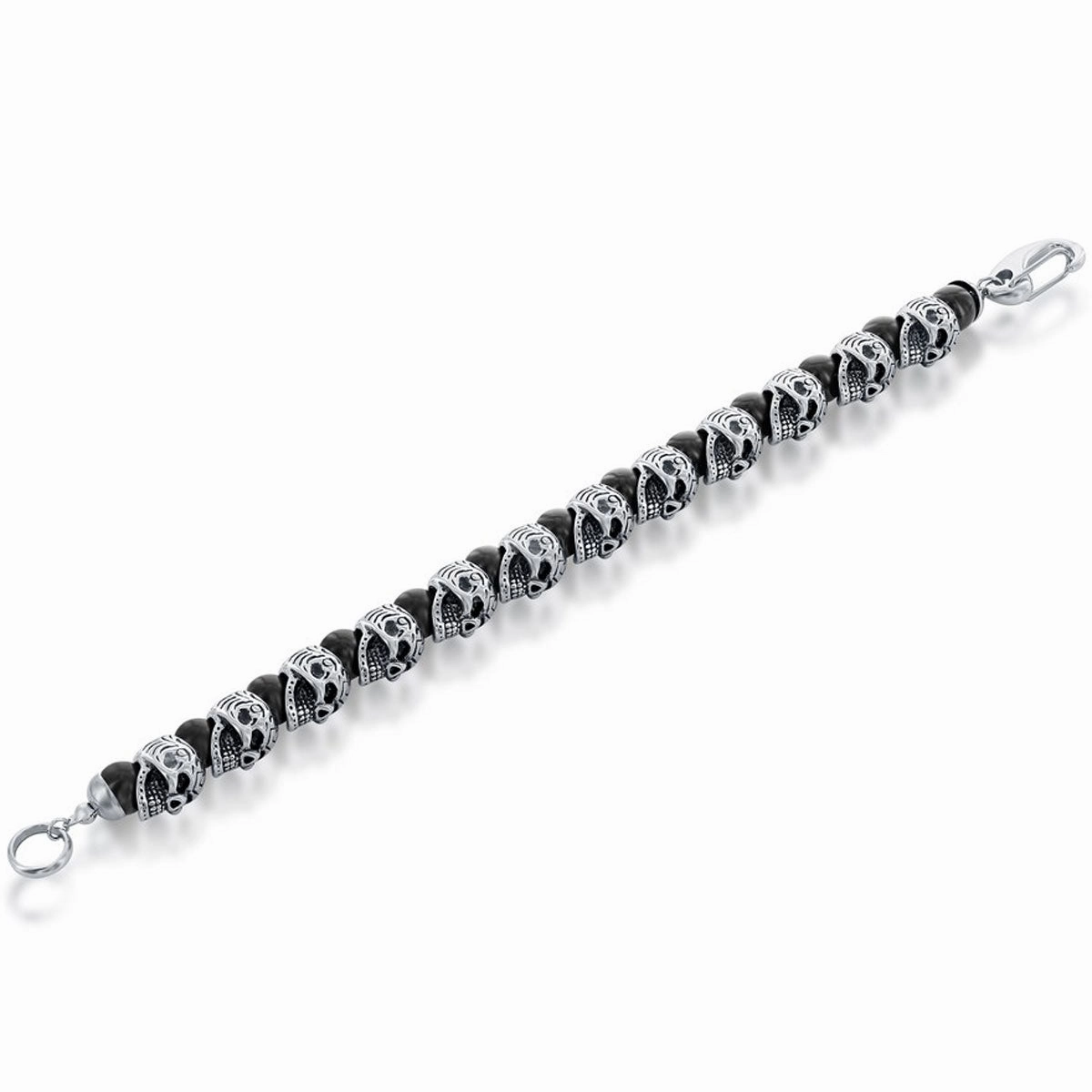 Men's Bracelet - Stainless Steel Genuine Black Onyx Beads Skull | ST-1629