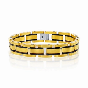 Men's Bracelet - Stainless Steel Gold and Black Textured Link | ST-1588