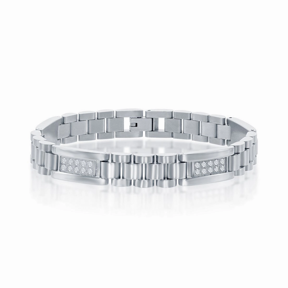Men's Bracelet - Stainless Steel Micro Pave CZ Link | ST-1599