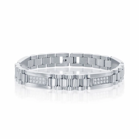 Men's Bracelet - Stainless Steel Micro Pave CZ Link | ST-1599