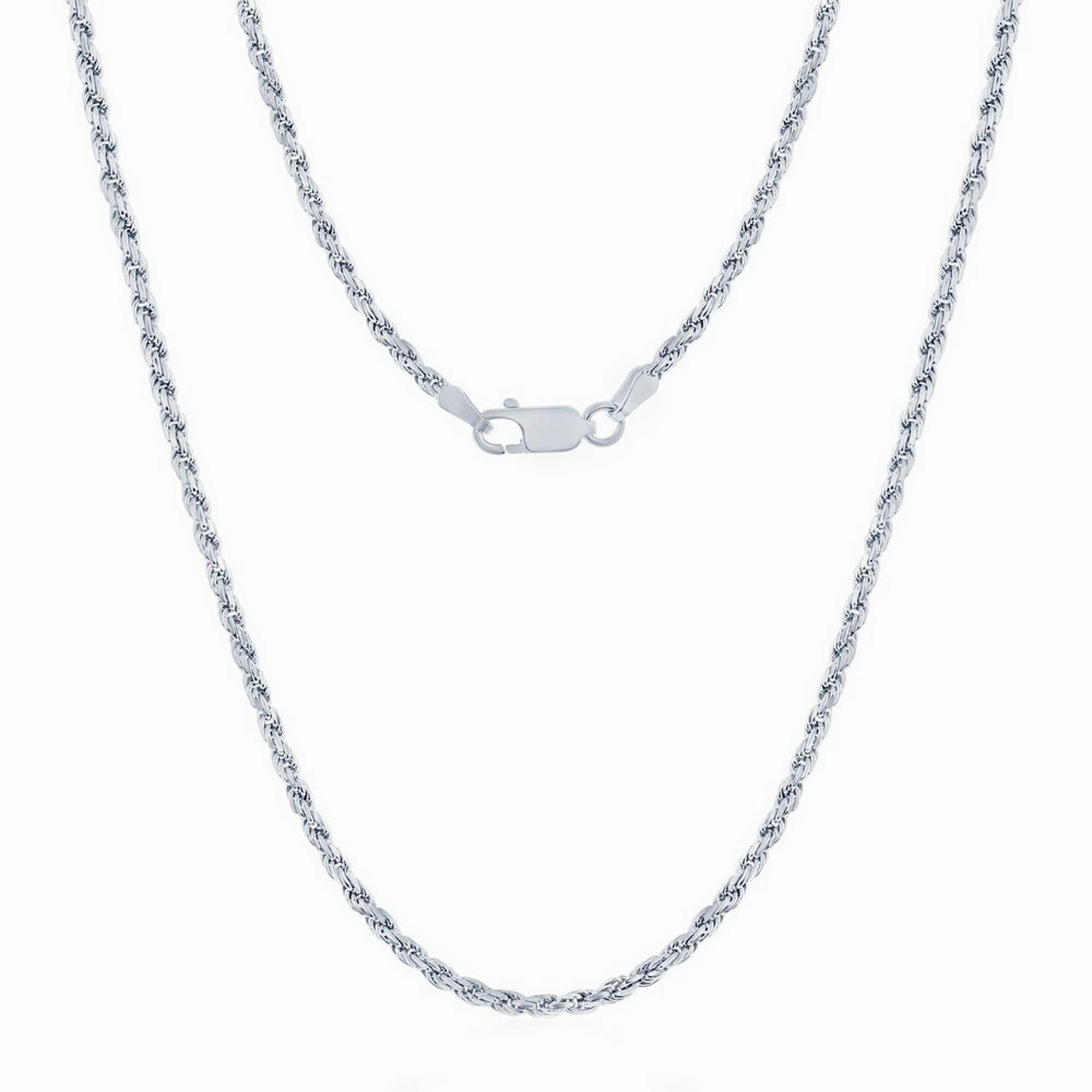 Men's Chain - Rhodium Plated Silver 2.3mm Rope, 18 Inch | RPR-50-18