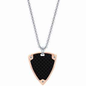 Men's Necklace - Black Carbon Fiber with Rose Gold Border Triangle | SL-7140