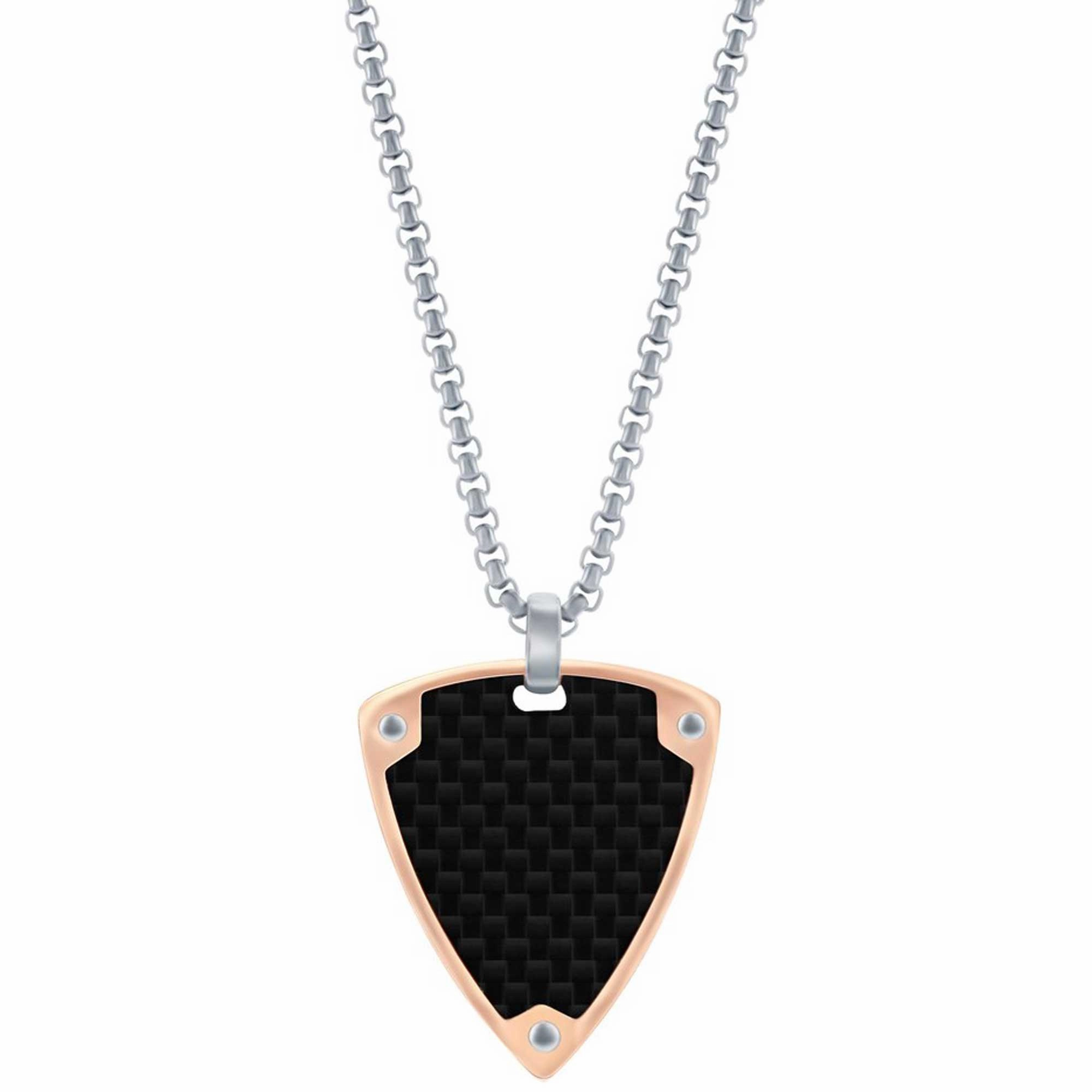 Men's Necklace - Black Carbon Fiber with Rose Gold Border Triangle | SL-7140