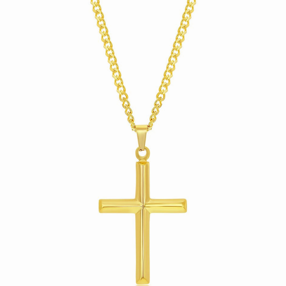 Men's Necklace - Gold Plated Stainless Steel Polished 3D Cross | SL-7085