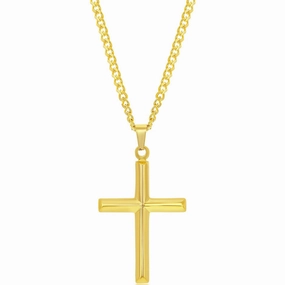 Men's Necklace - Gold Plated Stainless Steel Polished 3D Cross | SL-7085