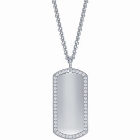 Men's Necklace - Stainless Steel CZ Dog Tag ID | SL-7099