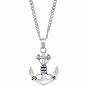 Men's Necklace - Stainless Steel Oxidized Anchor| SL-7095