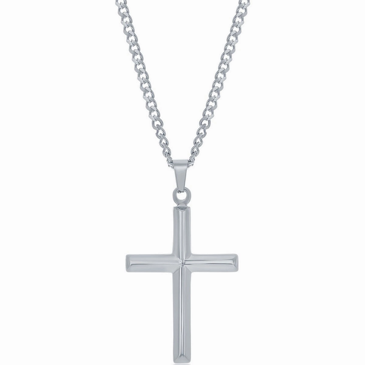 Men's Necklace - Stainless Steel Polished 3D Cross | SL-7084