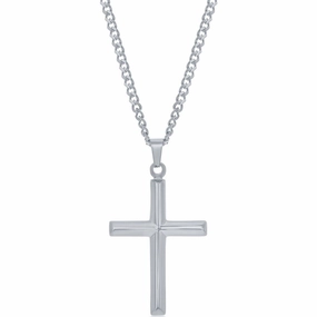 Men's Necklace - Stainless Steel Polished 3D Cross | SL-7084