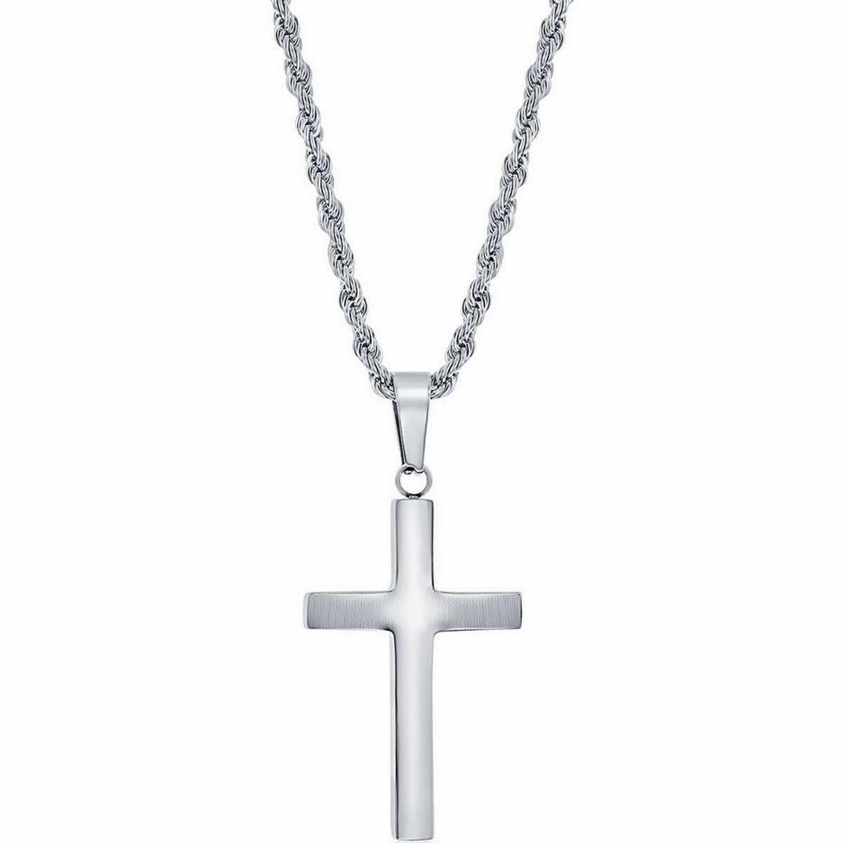 Men's Necklace - Stainless Steel Polished Cross | SL-7094
